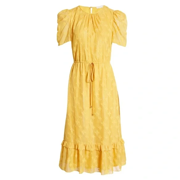 NWT Nordstrom Julia Jordan Size 12 Mustard Yellow Jacquard Midi Dress New W Tags - Picture 3 of 16